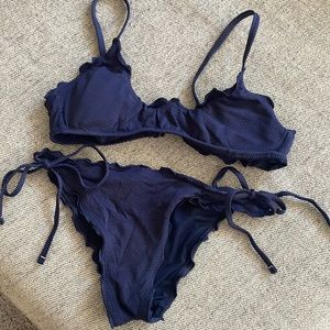 Size XS Navy Blue Ruffled Bikini from American Eagle